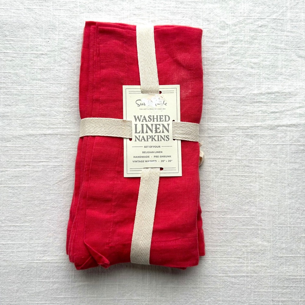 Sur La Table‎ Washed Linen Napkins Set of 4 Belgian Linen Blush Red 20x20 NEW